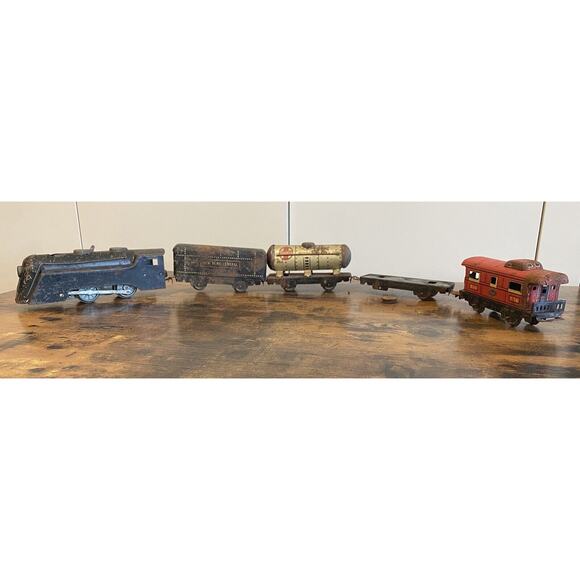 MARX NEW YORK CENTRAL STEAM TYPE WIND UP 1930’S 5 PIECE METAL TRAIN SET + TRACKS - Picture 1 of 8